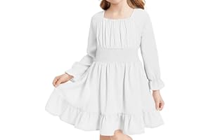 JiAmy Girls Dress Square Neck Long Sleeve A-Line Swing Dresses Kids Autumn Casual Elegant Birthday Party Princess Clothes for Girl 5-13 Years