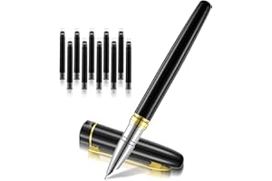 GEEHUA Set di penne stilografiche di lusso, con pennino extra fine da 0,38 mm, per scrittura liscia, con 10 cartucce di inchiostro nero, convertitore di ricarica di inchiostro, penna stilografica in