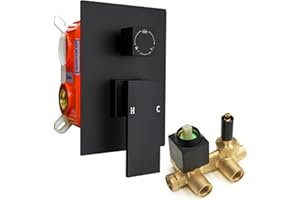 3 Way Shower Mixer Valve, Square Dual Function Shower Diverter Mixer Valve, Wall Mount Shower Faucet Rough-in Valve Bathroom Trim Kit Matte Black - GETSHOWERSET