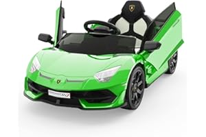 PORTOALEGRE 12V Macchina Elettrica per Bambini, Lamborghini con Licenza Veicoli Elettrici per Bambini con Telecomando, Impianto Audio, Fari a LED e Porte Idrauliche，Macchina Elettrica Bambini 3-8 Anni (Verde)