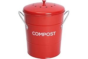 ayacatz 2-en-1 Métal Poubelle Compost Cuisine 3L, Seau à Compost avec Couvercle et Filtre à Charbon, Seau Amovible à l'intérieur, Composteur avec poignées-Rouge