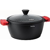 briebe Black Titanium Casserole Cooker Induction Non-stick Titanium 16 cm | Cast Aluminium Casserole, PFOA-Free Coating, Glas