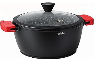 briebe Black Titanium Pentola Induzione Antiaderente Titanio, Casseruola 20cm, Alluminio Fuso, Rivestimento senza PFOA, Coperchio Vetro, Maniglie in Silicone, Vetroceramica, Gas, Forno