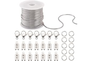 Craftdady - Cadena de serpiente redonda de acero inoxidable de 5 m con anillo de salto, pinza de langosta y cadena de engaste, kit de fabricación para hombres y mujeres, collar, joyería