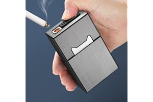 CNZON Cigarette Case with Lighter - 2 in 1 USB Rechargeable Flameless Windproof Electric Lighter Cigarettes Box for Whole Package 84mm 20pcs -Scratch Resistant Hard Case with Solid Magnetic Flip Top Closure