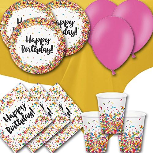 Sprinkles Birthday Party Pack for 8 - Plates, Cups, Napkins, Balloons and Tablecover