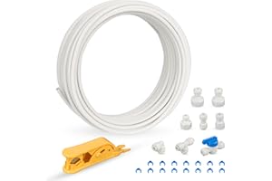 iSpring ICEK-E 15m 1/4" Kit de Línea de Agua para Fabricador de Hielo y Refrigerador, Tubo de Suministro de Agua con T-Piece, Válvula de Corte, Cortador de Tubos y Conectores Múltiples