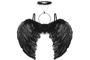 AURASKY Ali Angelo Nero, Aureola Angelo, Costume Angelo, Angelo Nero Costume, Ali d'Angelo, Costume Diavolo Donna, Diavolo Costume per Halloween Carnevale Mascherina Cosplay Festa