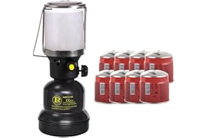 Intec - Lámpara de gas de 1100 W + 8 cartuchos de gas Butane 190 g – Encendido Piezo carcasa de metal – Lámpara de camping recargable al aire libre