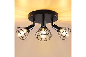 ‎GEYOULUX GeyouLux Ceiling Spotlight 3-Bulb Ceiling Light LED Ceiling Light Swivelling 350° Ceiling Spotlights Black E14 Kitchen Lamp Retro Lamp for Kitchen Living Room Hallway Bedroom Without Bulb