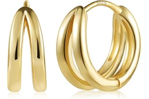 ALEXCRAFT Pendientes Mujer Plata 925, 14K Pendientes Aro Mujer Doble Pendientes de Acero Inoxidable, Pendientes Dorados 14K Pendientes Aros Dorados