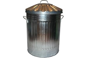 OptiProducts® Metal Bins Small Medium Large Extra Large 15L 50L 60L 90L 110L Litre Metal Galvanised Home Garden Bin Leaves Paper Wood Rubbish Dustbin Made Storage Unit in U. K. (60 Liter)