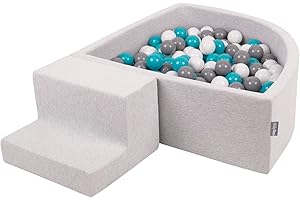 KiddyMoon Parque Infantil De Espuma con Triángulo Piscina De Bolas (200 Bolas) para Niños, Gris Claro:Gris/Blanco/Turquesa