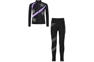 Fldy Mädchen Eiskunstlauf Anzug Glitzer Strass Jacke Und Leggings Mit Colorblock Kinder Eislaufen Tanzanzug Sport Kleidung Set Sweatsuit