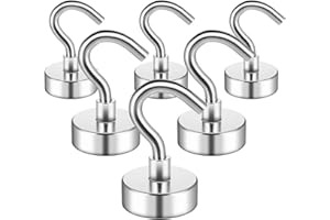 BANSHAN Extra Strong Magnet with Hook for Fridge,Heavy Duty Cruise Hook for Ceiling,Small Magnetic Holder for Van, Tool(Pack of 6)