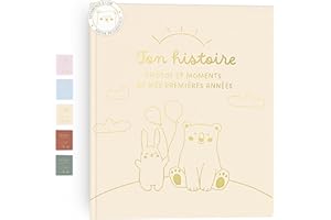 HuBorns - Livre de Naissance Bébé pour Coller des Photos et Écrire avec plus de 50 Pages et Autocollants, Album Photo Bebe de Première Année jusqu'à ses 5, Idéal comme Cadeau Naissance Fille et Garçon