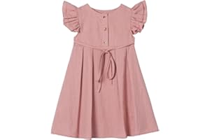 Beganly Kleines Mädchen Flatterärmel Baumwolle-Leinen Kleid Kleinkind Kinder Doppelte Rüschen Freizeitkleider