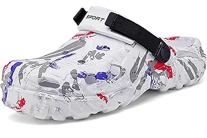 FLIOZY Mens Camouflage Printed Garden Clogs Slip On Water Shoes with Adjustable Back Strap – Lightweight Outdoor EVA Rubber Mules for Beach, Pool, Yard, and Summer Hiking
