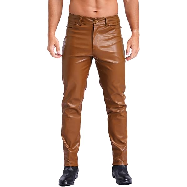 Pantaloni da uomo in pelle slim fit, pantaloni elasticizzati a matita in finta pelle elastica, pantaloni da lavoro skinny da moto, pantaloni in pelle classici punk vintage gotici alla moda con tasche