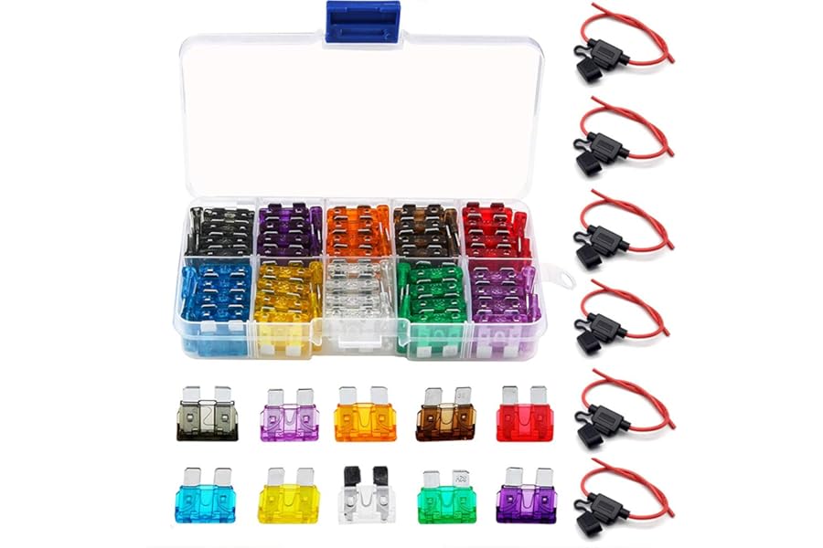 Bst4U Standard Inline Fuse Holder 12v 14AWG * 6 Pack + 100pcs Standard Car Fuses Kit ((2A/3A/5A/7.5A/10A/15A/20A/25A/30A/35A), Waterproof ATC/ATO In line Blade Fuse Holder for Car/Truck/Motorcycle