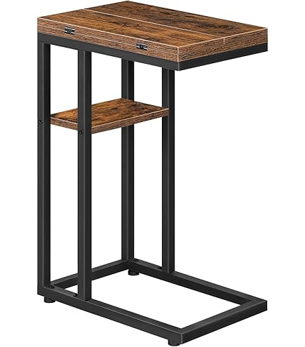 Furinno Turn-N-Tube U Shape Sofa Side Table with Casters, Espresso/Black
