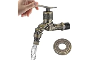 TOOSOAR Antike Kupfer Wasserhahn Garten,Messing Nostalgie Wasserhahn Garten,1/2 Zoll Wandmontage Drache Geschnitzt Wasserhahn,Vintage Wasserhahn für zu Hause Küche Bad Outdoor Garten