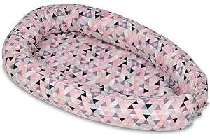 Velinda Baby nest, cushion, soft,0-8 months, snuggly,Baby sleeping, newborn, 100% cotton (pattern: pink triangles)