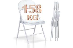 BULAGE 4er-Set Klappstühle, Weiß Klappstuhl Gartenstuhl Klappbar, Metall klappstuhl bis 158 kg, Kunstleder Stabil Klappstuhl für Hochzeit Essen Küche Schule