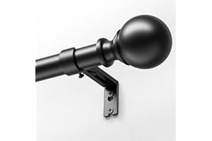 DEFYNEE Tringle à Rideaux avec Embouts Ronds, 80-183 cm Extensible, 25 mm de Diamètre, Ensemble avec Supports, pour Chambre et Salon - Noir