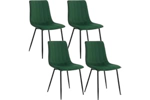 Klihome Dining Chairs Set of 4 Kitchen Chairs Wide Padded Velvet Chairs Living Room Chairs Upholstered Seat with Backrest, Metal Legs, Comfy Chairs for Dining Room, Bedroom, Lounge, Dark Green