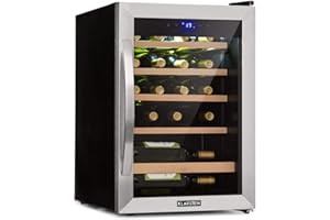 KLARSTEIN Cantinetta Vino, Cantinetta Vino Refrigerata a Zona Singola per Interno/Esterni, Frigo Bar, Cantina Vino con Vetrina, Mini Bar con Protezione UV, Frigo Vino Touch, 4-18°C, 19 Bottiglie