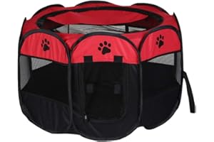 Queiting Foldable Pet Playpen Dog Cat Playpen Soft Fabric Portable Foldable Puppy Run Cage Pet Kennel Indoor Outdoor Use Red 91 x 91 x 58cm