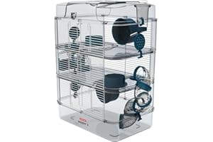 ZOLUX Habitat-Käfig für Hamster, Modell RODY 3 Trio Farbe Blau komplett mit Zubehör, Maße: 40 x 26 x 53 cm, mit Schläuchen und Spielzeugen