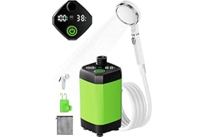 AISSOM Doccia da Campeggio, Doccia Portatile Aggiornata con Display di Temperatura e Potenza, Doccia Esterna con 6000mAh Batteria Ricaricabile per Spiaggia Giardino Lavaggio Auto, Escursioni