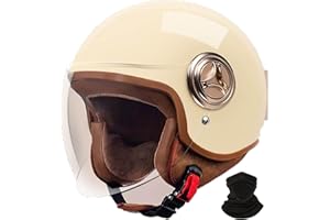 STRTG Retro-Motorradhelm, Rollerhelm mit Visier, offener halber Jethelm, Mopedhelm für Erwachsene Männer und Frauen, DOT/ECE-geprüft