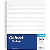 Tops Notebook Filler Kağıdı, College &Ccedil;izgili, 27,9 x 21,6 cm, 3 Delikli, Ağırlık, Orta B&uuml;y&uuml;kl&uuml;kte, Beyaz, 500 Yaprak/Paket (6