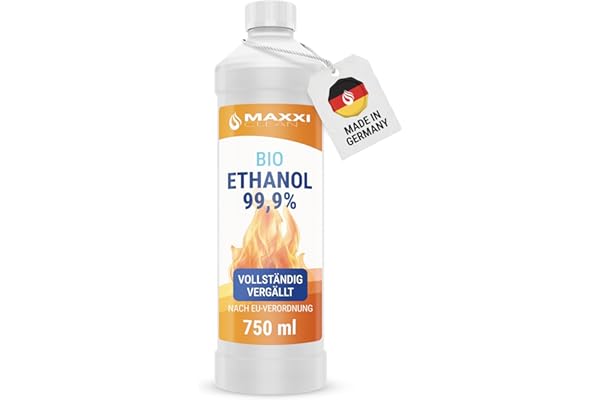 Maxxi Clean | 750 ML de bioéthanol pour cheminées de Table | Fabriqué en Allemagne | Inodore et sans suie pour Les cheminées à éthanol intérieures et extérieures