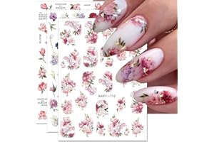 Dornail 8 Blätter 3D Blume Nagelsticker,Frühling Blumen Nail Sticker Sommer Bunte Blumen Nagelsticker Selbstklebend Blühende Blumen Laub Nagel Stickers für Frauen Nagelaufkleber Nageldesign Nail Art