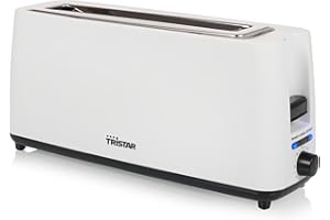 Tristar Grille-Pain Monofente, 7 niveaux de brunissage, fonction de réchauffage, fonction de décongélation, fonction de levage, fonction de centrage, fonction d'interruption, blanc, BR-1056