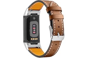 Gimuk Bracelet de rechange réglable en cuir véritable compatible avec Fitbit Charge 6/Charge 5 pour homme et femme, taille S et L