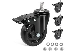 IQWTU 100mm Hjul för Vagn med Gängad Stift M12 x 1,75 x 30 mm, Set med 4 Hjul för Möbler med Broms, Dubbla 360° Svängbara Hju