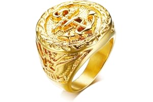 Joielavie Bague Chevalière pour Homme en Acier Inoxydable Ancre Marine Nautique Dôme Doré Bijoux