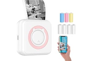 RIOKKO Mini Stampante Termica Stampante Per Smartphone, Portatile Stampante Fotografica Senza Fili Carta Con Cavo USB and 7 Rotoli Di Carta Termica, Per Android IOS Smartphone (Rosa)