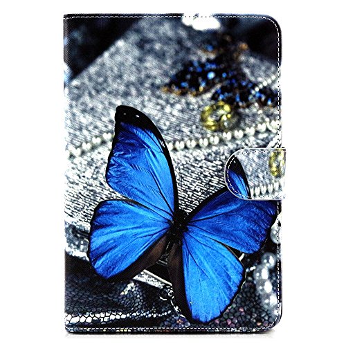 iPad Mini 3 Hülle, Deenor Dark blue butterfly Pattern PU Leder Abdeckung Stand Flip Schutzhülle Hülle für Apple iPad Mini 1/2/3 Generation. (Dark blue butterfly) - 2