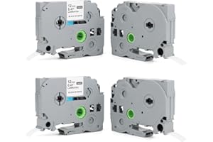 LDERFIV 4 x Kompatibel für Brother P-Touch Bänder 12mm Kompatibel mit P Touch Schriftband Tze-231 TZ Tape 12mm 0.47''x8m White Tape Cassette Black on White für PT-H100 PT-H105 PT-D400 PT-1000