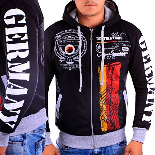 Herren Kaputzenjacke Germany 523 (M-Slim, Schwarz Germany)