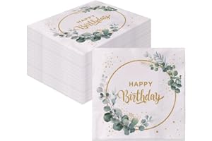 GROVBLE 80 Stück servietten geburtstag,Servietten Geburtstag Eukalyptus Grün Servietten Eukalyptus Geburtstag Happy Birthday Napkins Papierservietten Papier Napkins fürParty Hochzeit 33x33cm…