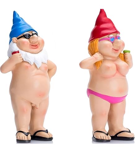 Lot De 2 Nains De Jardin Ludiques Couple Gnome - Statues Résine Art Déco Pour Intérieur Extérieur (Blanc)