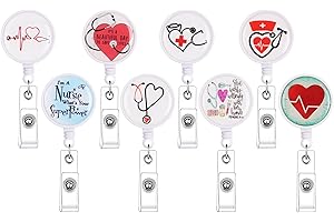 Vicloon Porte Badge Enrouleur, 8pcs Porte-badges avec Clip Rétractable, Infirmière Porte-Badge porte-badges rétractables pour les médecins et le personnel cadeau d'étudiant