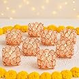 CentraLit Iron Art Ware Crystal Tealight Candle Holder Votives Bowl for Home Decoration, Diya Diwali Lights Centerpieces for Wedding Party Table (Rose Gold, Pack of 10)